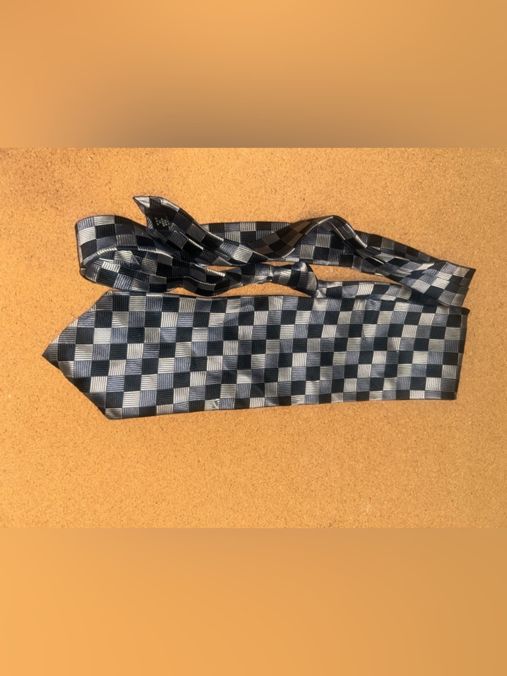 Men's Black & Silver Checkered Cummerbund and Bow Tie Set
